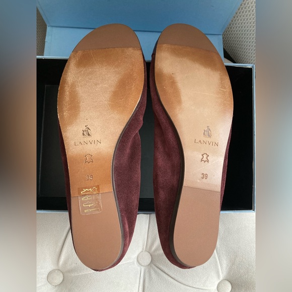 LANVIN | NIB Suede and Patent Cap Toe Luxury Ballerina Flat Burgundy 8US EU39 - Picture 9 of 9